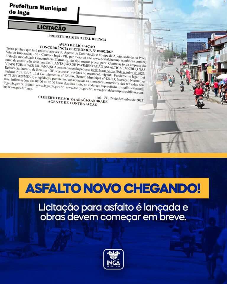 E ATENÇÃO INGÁ !!! MUITA ATENÇÃO !!! LICITAÇÃO DO ASFALTO  DE RUAS LANÇADA