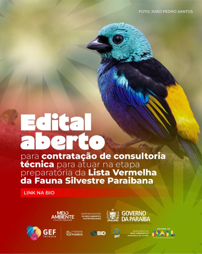 Está aberto o edital para contratação de consultoria técnica especializada que irá atuar na etapa preparatória da Lista Vermelha da Fauna Silvestre da Paraíba.