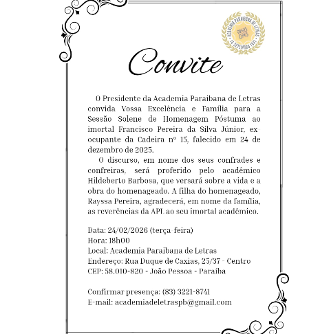 ACADEMIA PARAIBANA DE LETRAS – CONVITE