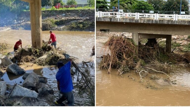 Seinfra de Ingá intensifica limpeza de entulhos nas colunas da ponte após cheia