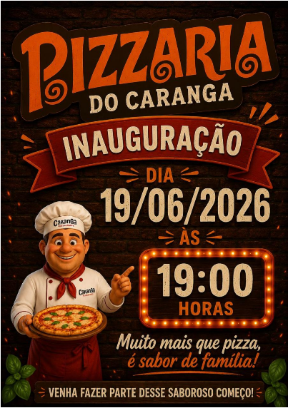 NOVIDADE NA TERRINHA: grande inauguração da Pizzaria do Caranga!