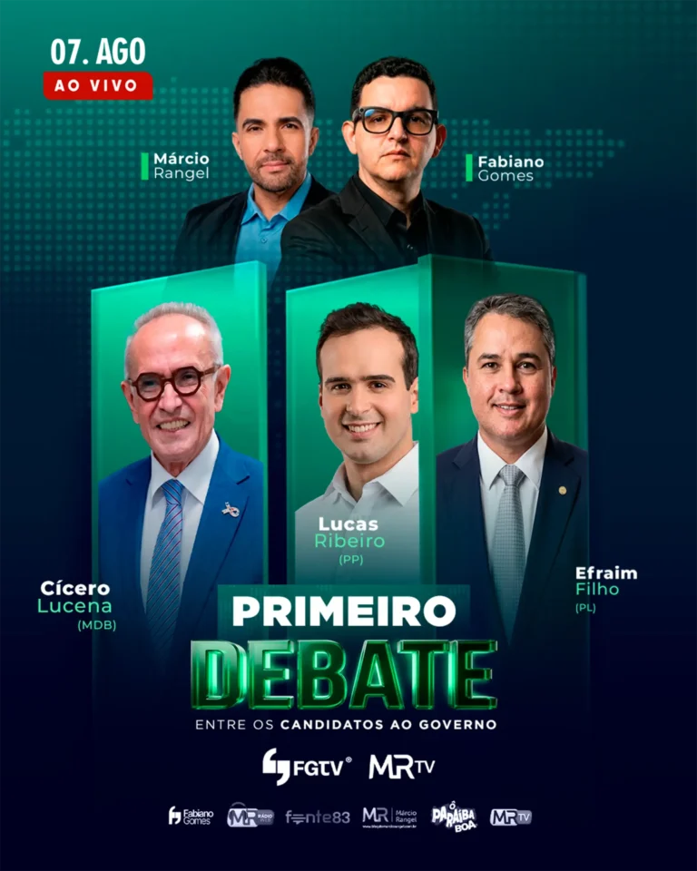 AO VIVO: acompanhe o primeiro debate entre os candidatos ao Governo da Paraíba, promovido pela FGTV, MRTV e Fonte83