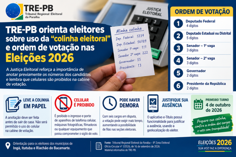 TRE-PB orienta eleitores sobre uso da “colinha eleitoral” e ordem de votação nas Eleições 2026