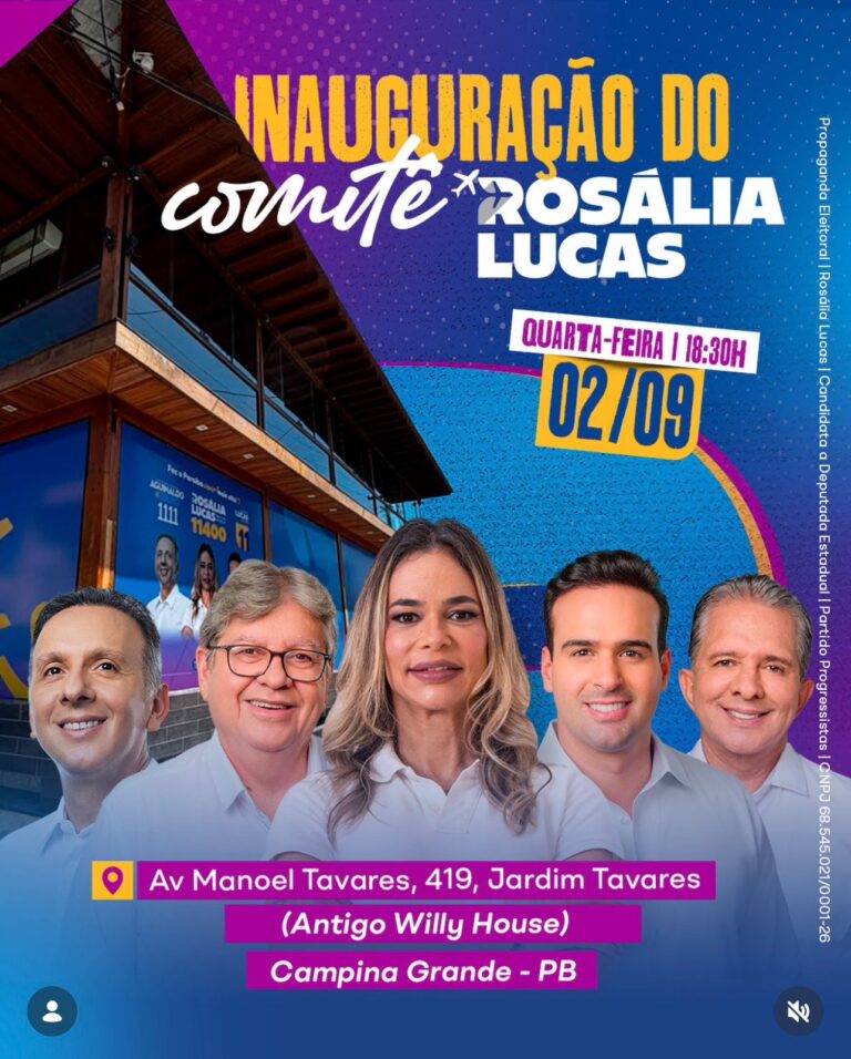 É com muita alegria que convidamos você para a inauguração do Comitê de Rosália Lucas! 💜💙